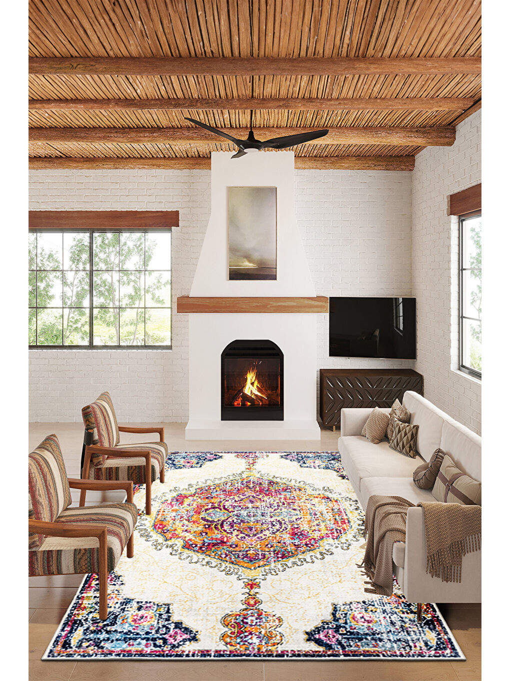 Turuncu Dekoratif Özel Tasarım Yıkanabilir İnce Kaymaz Tabanlı Modern Halı KECE FR24-2