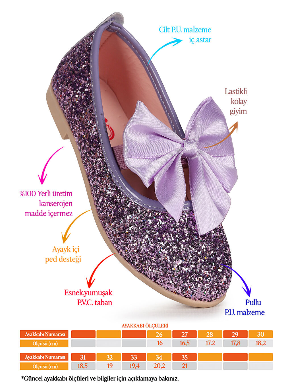 Lila Tari Cam Kırığı Fiyonk Lastikli Kız Çocuk Babet Ayakkabı-1