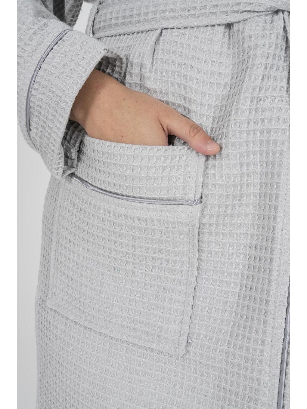 Gri Kaos Serisi Kimono Yaka Pike Bornoz Sabahlık-1