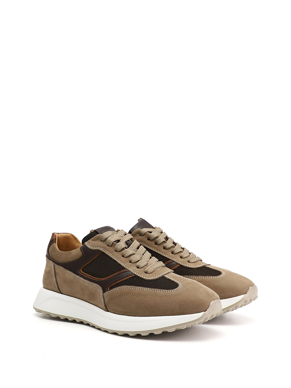 Bej Erkek KUM Bağcıklı Hakiki Deri Sneaker-1