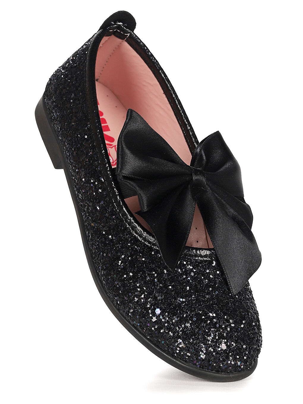 Siyah Tari Cam Kırığı Fiyonk Lastikli Kız Çocuk Babet Ayakkabı