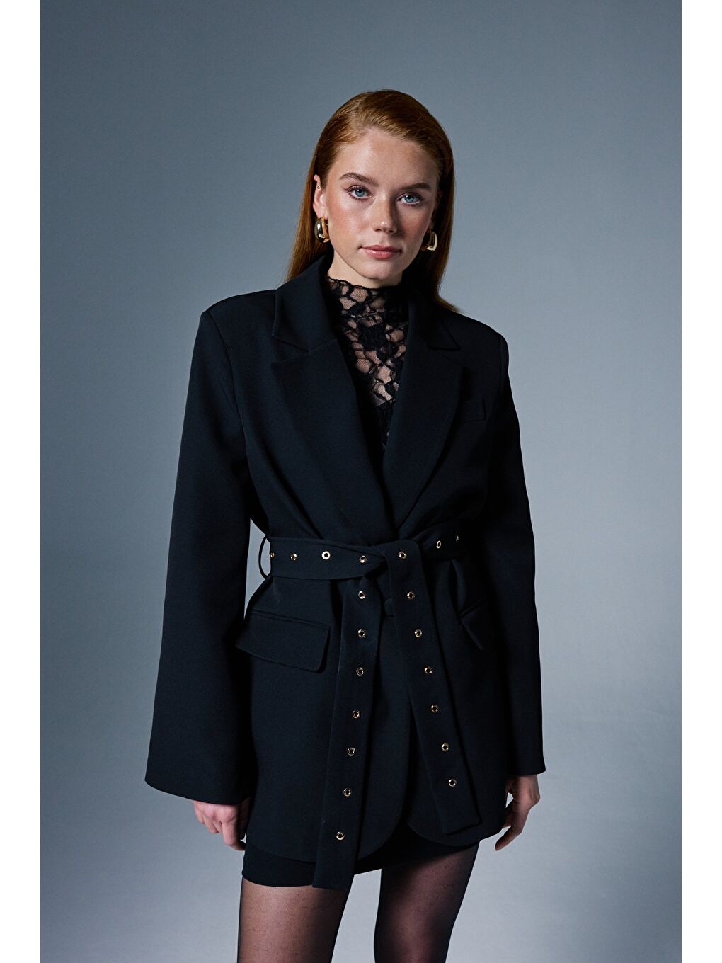 Serana Kuşak Detaylı Ceket - Siyah-4