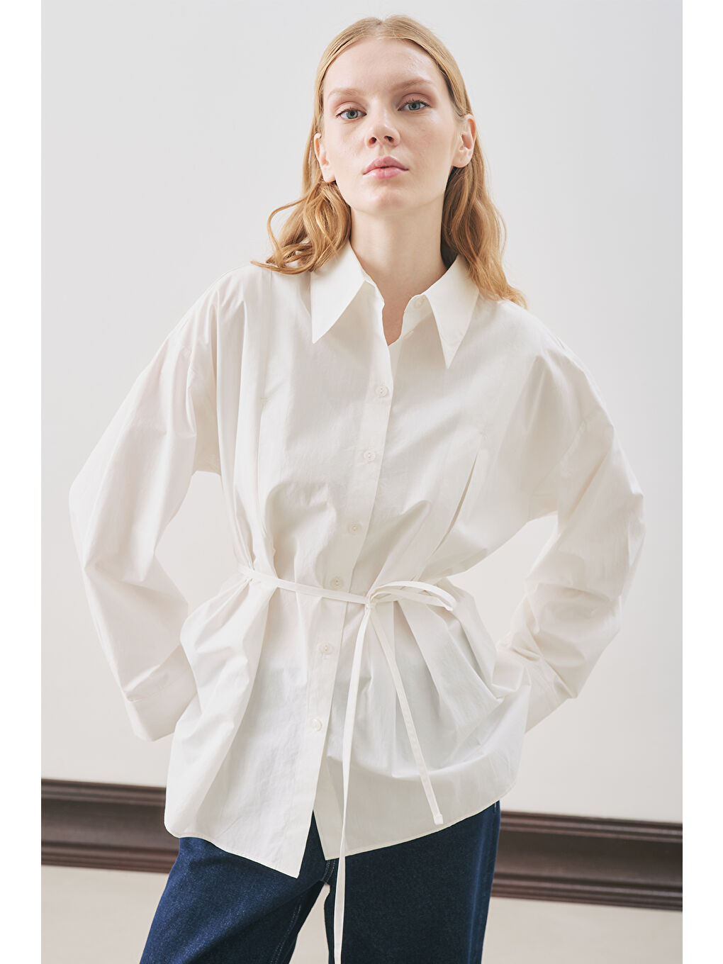 Parçalı Tasarım Gömlek Ekru-1