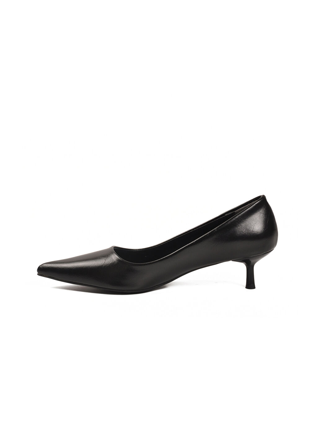 Siyah Cilt Hafif Kadın İnce Kısa Topuklu Ayakkabı 458343 Z-3