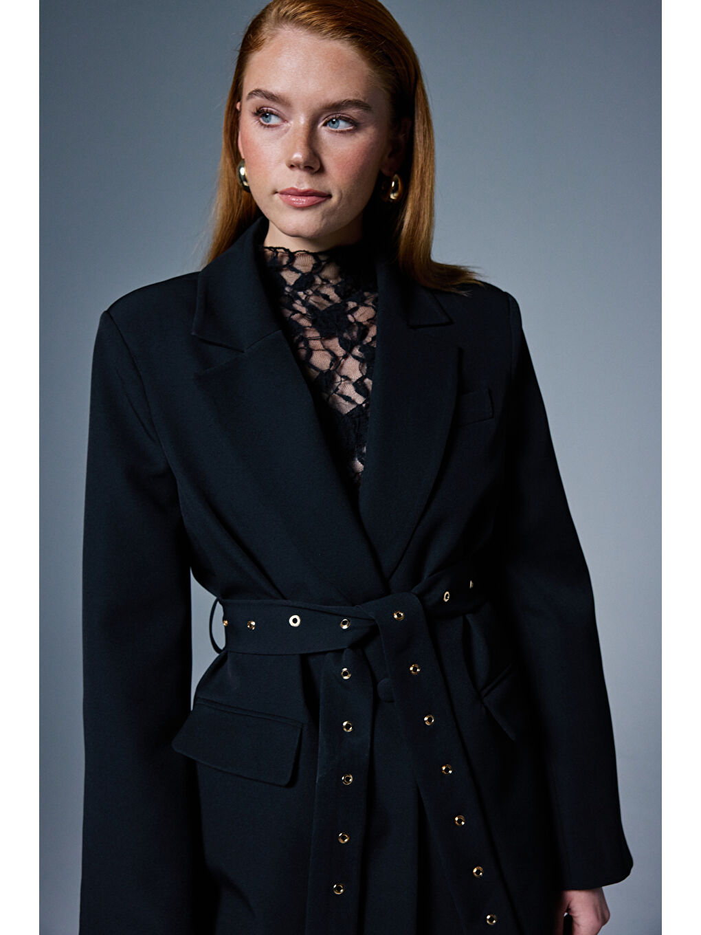 Serana Kuşak Detaylı Ceket - Siyah-5