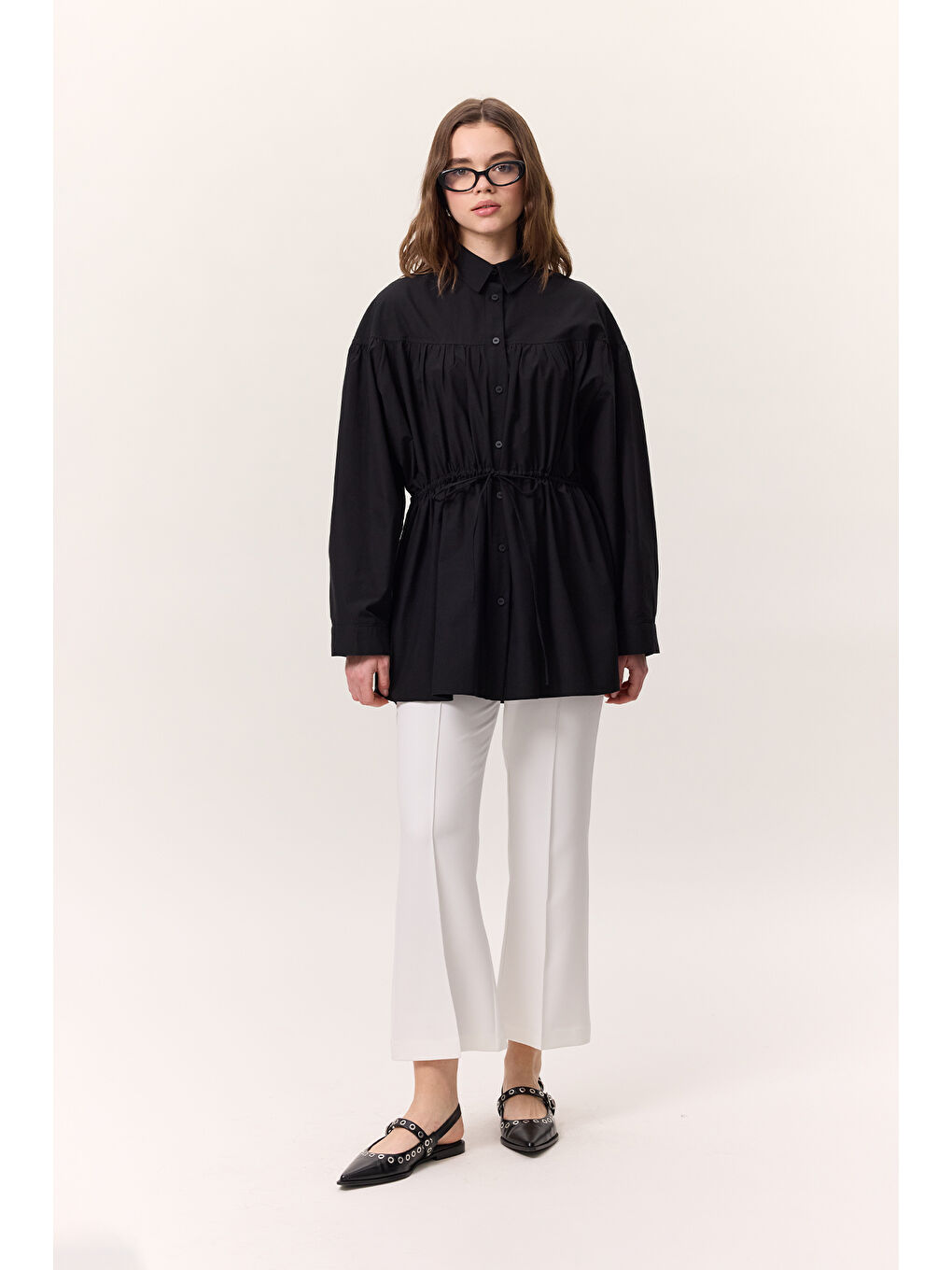 Büzgü Bağlama Detaylı Tunik Siyah-2