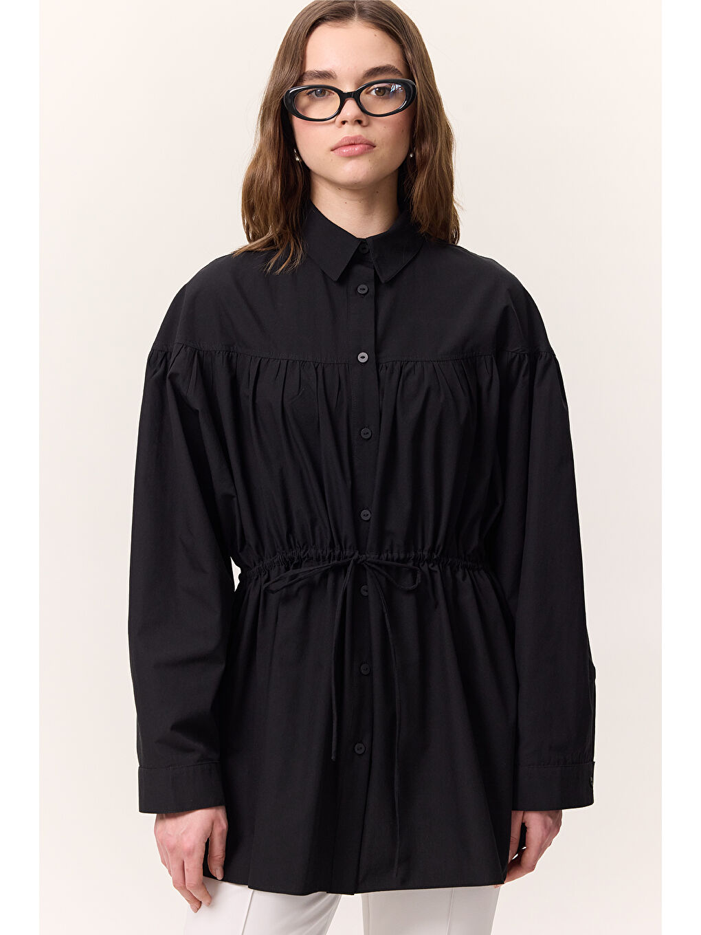 Büzgü Bağlama Detaylı Tunik Siyah-3