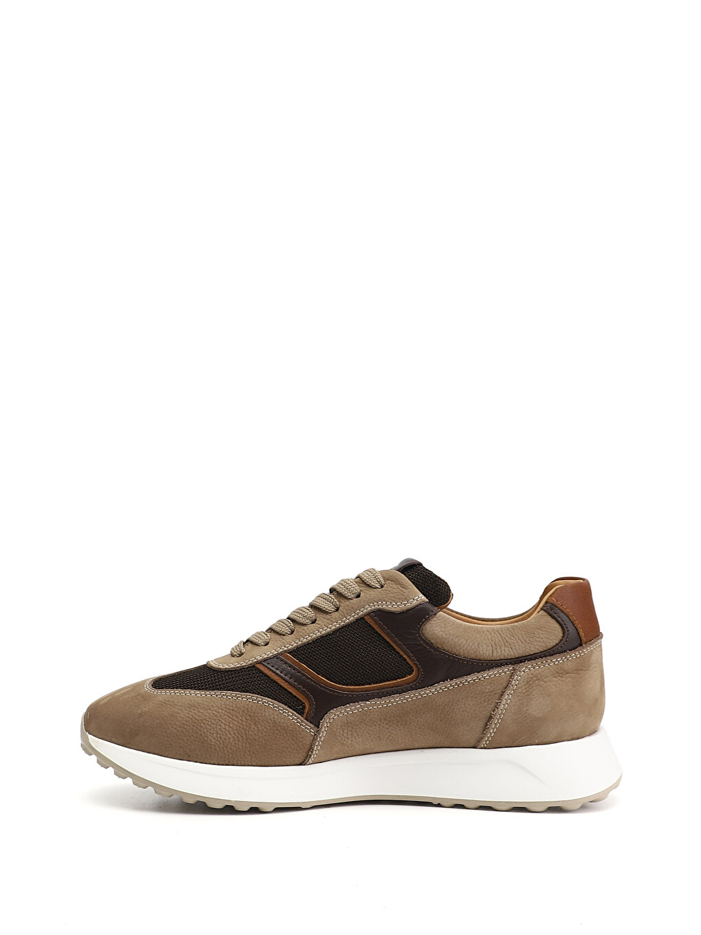 Bej Erkek KUM Bağcıklı Hakiki Deri Sneaker-3
