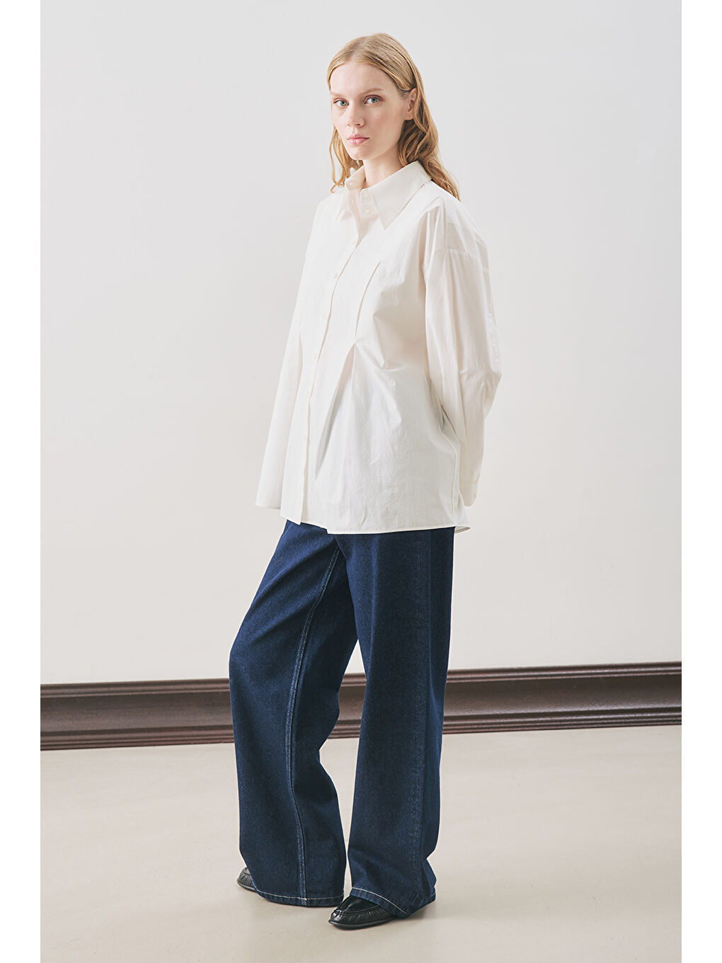 Parçalı Tasarım Gömlek Ekru-3