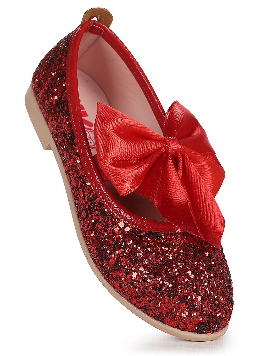 Kırmızı Tari Cam Kırığı Fiyonk Lastikli Kız Çocuk Babet Ayakkabı