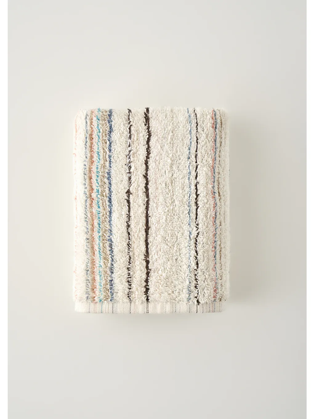 Ekru %100 Pamuk Stripe İpliği Boyalı 3'lü Yüz Havlusu Seti Krem (50x90 cm)-2