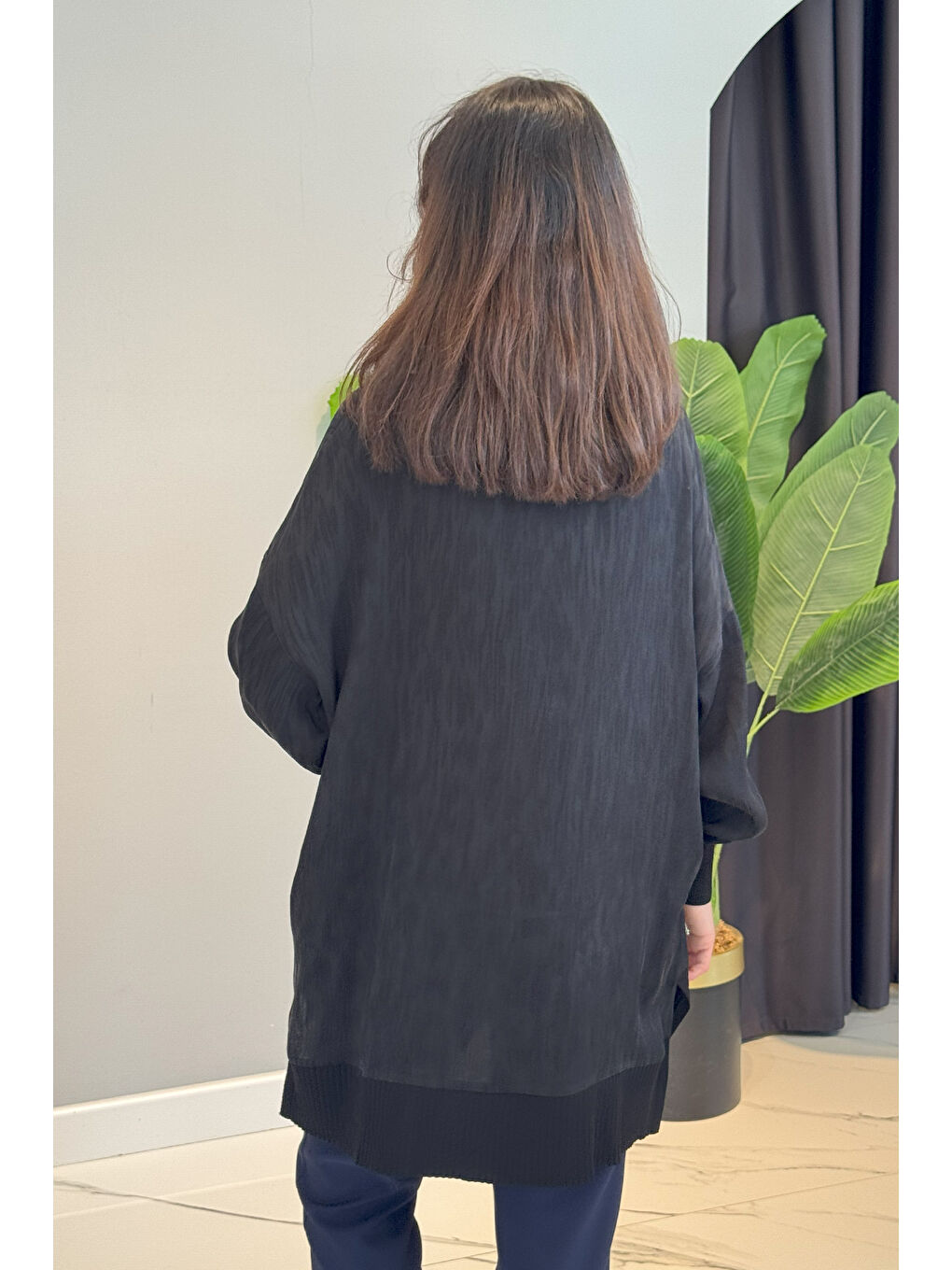 İpek Saten Desenli Tunik 3009 Siyah-2