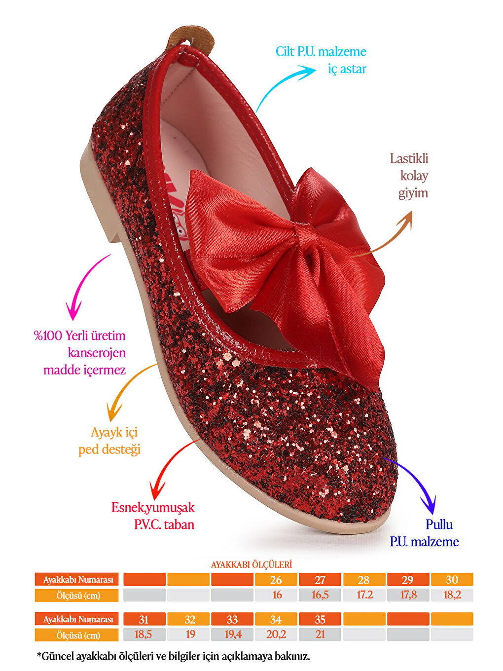 Kırmızı Tari Cam Kırığı Fiyonk Lastikli Kız Çocuk Babet Ayakkabı-1