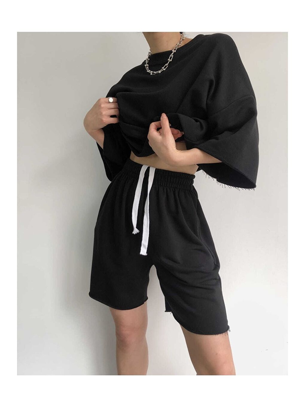 Gama Oversize Şort T-Shirt Takım Siyah-1