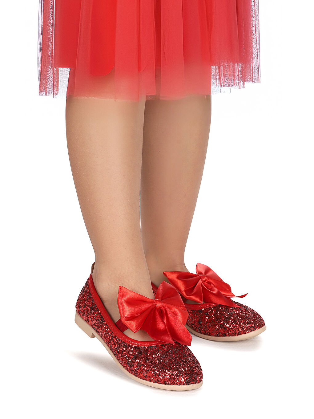 Kırmızı Tari Cam Kırığı Fiyonk Lastikli Kız Çocuk Babet Ayakkabı-2