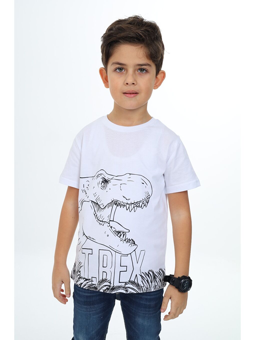 Beyaz Erkek Çocuk Baskılı Tişört