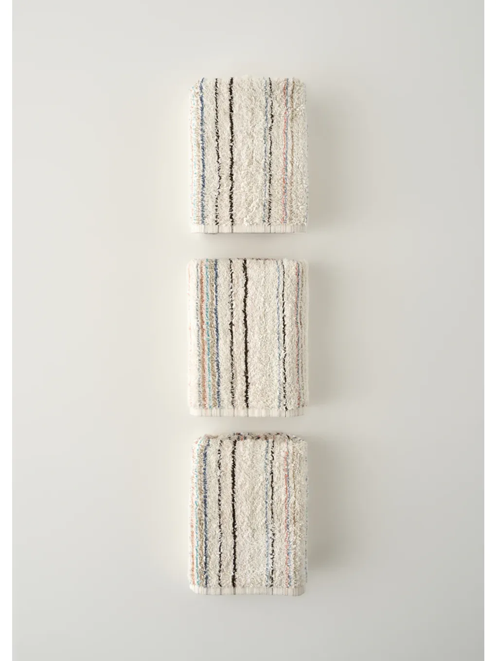 Ekru %100 Pamuk Stripe İpliği Boyalı 3'lü Yüz Havlusu Seti Krem (50x90 cm)-4