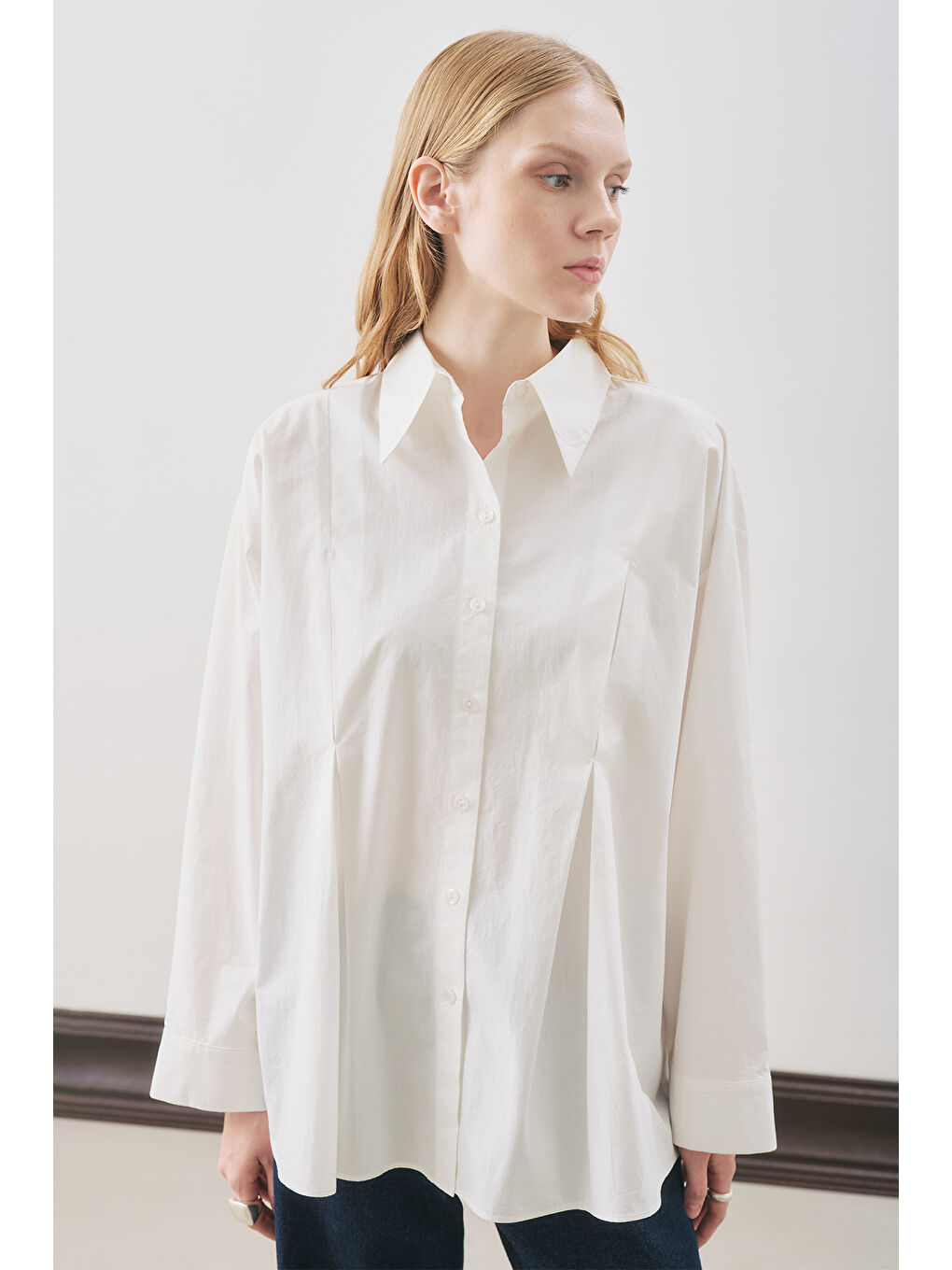 Parçalı Tasarım Gömlek Ekru-4