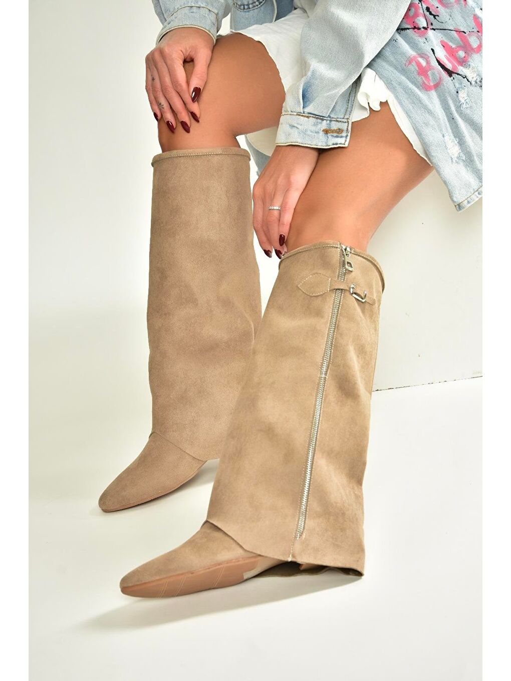 Bej Vizon Kadın Çizme V380526402-2