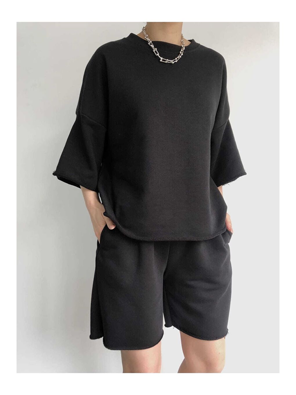 Gama Oversize Şort T-Shirt Takım Siyah-2