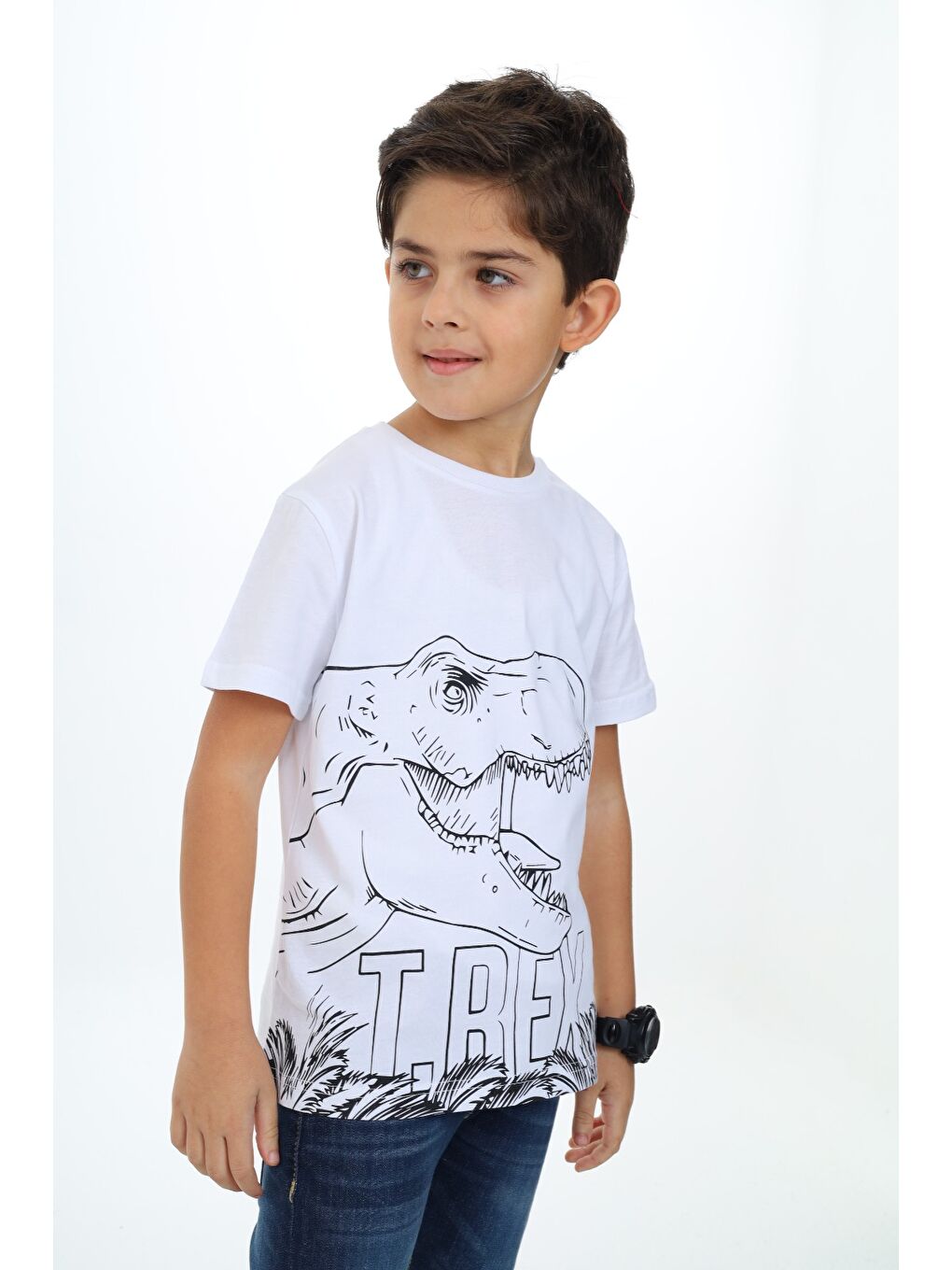 Beyaz Erkek Çocuk Baskılı Tişört-1