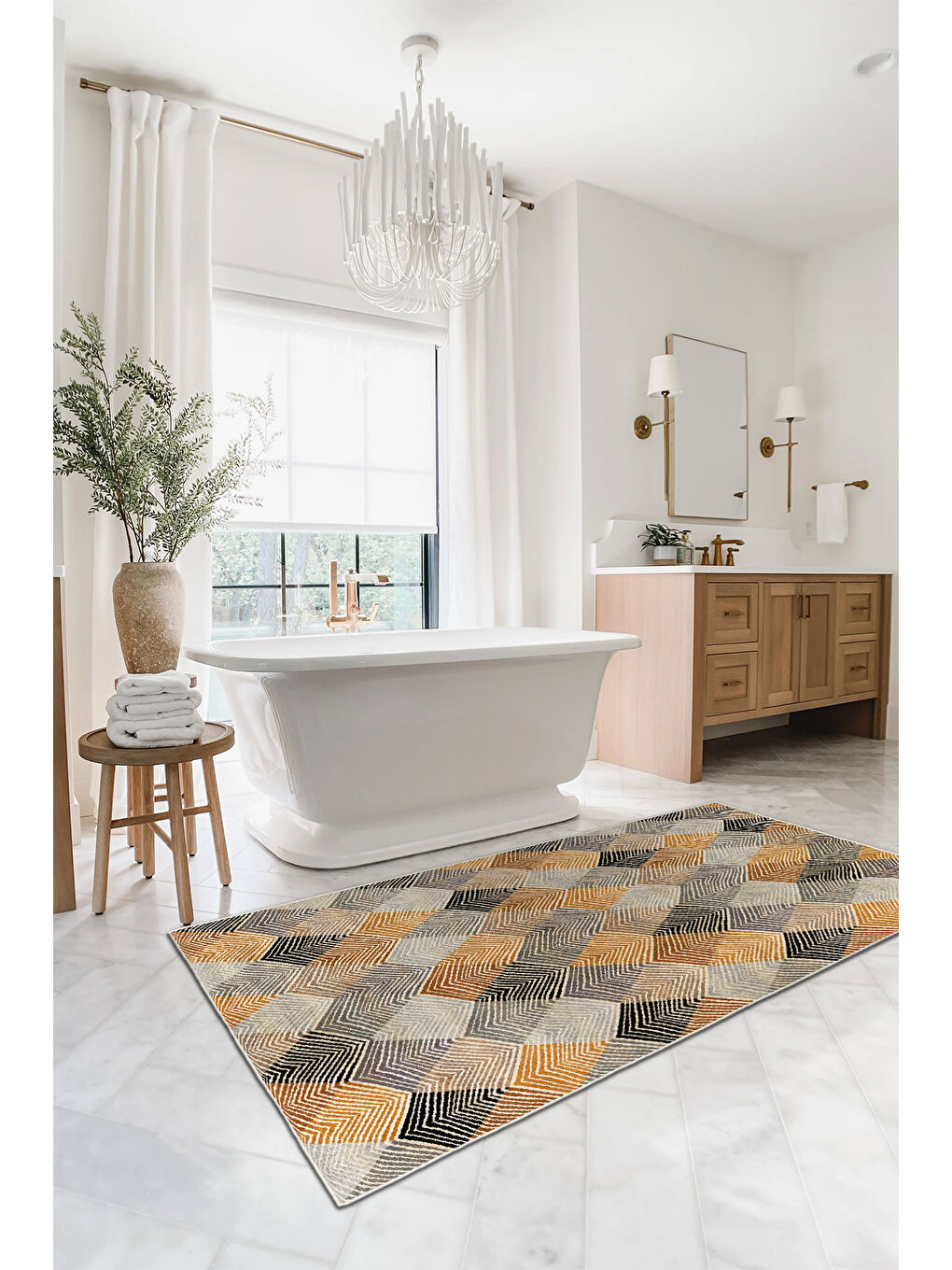 Turuncu Dekoratif Özel Tasarım Yıkanabilir İnce Kaymaz Tabanlı Modern Halı KECE FR29-3