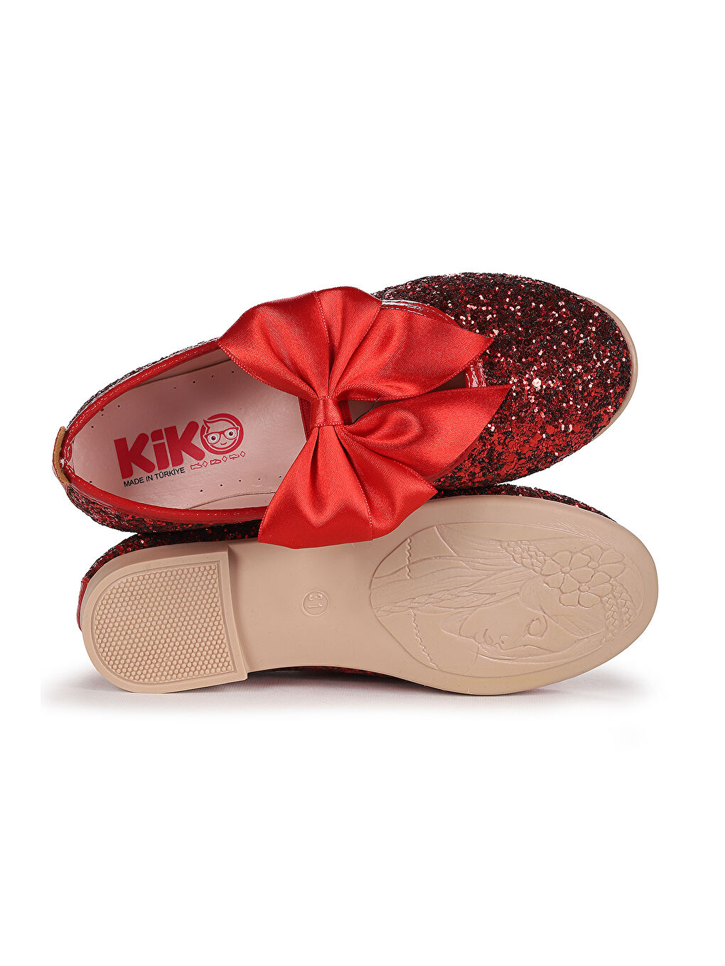 Kırmızı Tari Cam Kırığı Fiyonk Lastikli Kız Çocuk Babet Ayakkabı-4