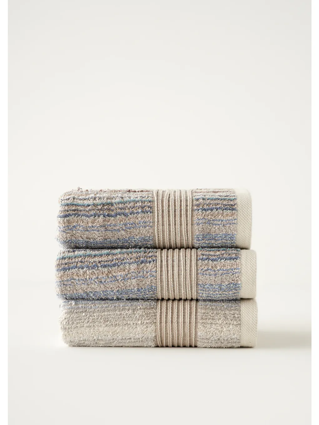 %100 Pamuk Stripe İpliği Boyalı 3'lü Yüz Havlusu Seti Mavi (50x90 cm)-1