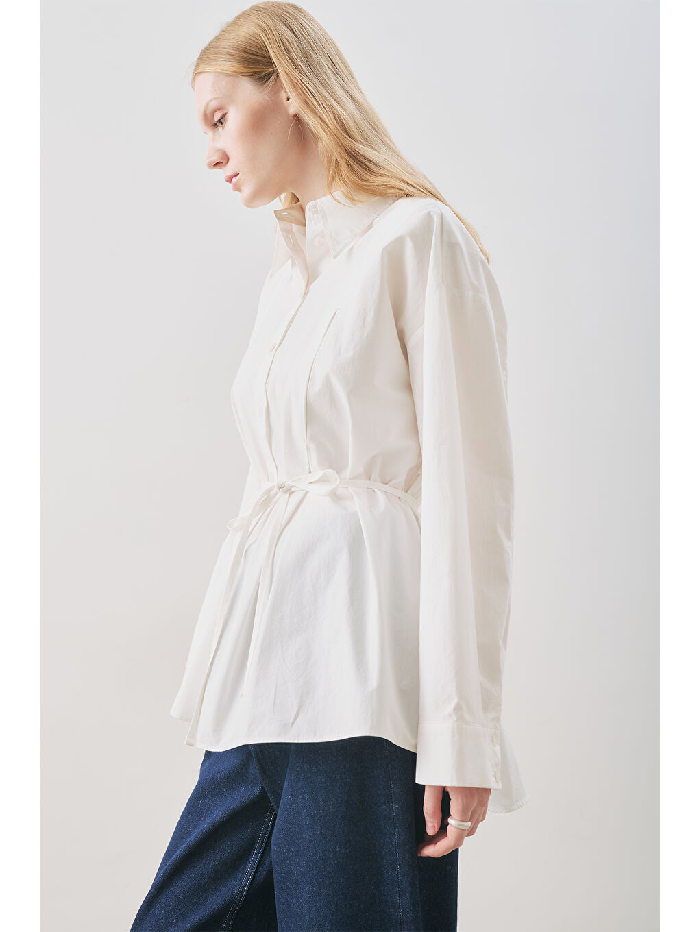 Parçalı Tasarım Gömlek Ekru-5