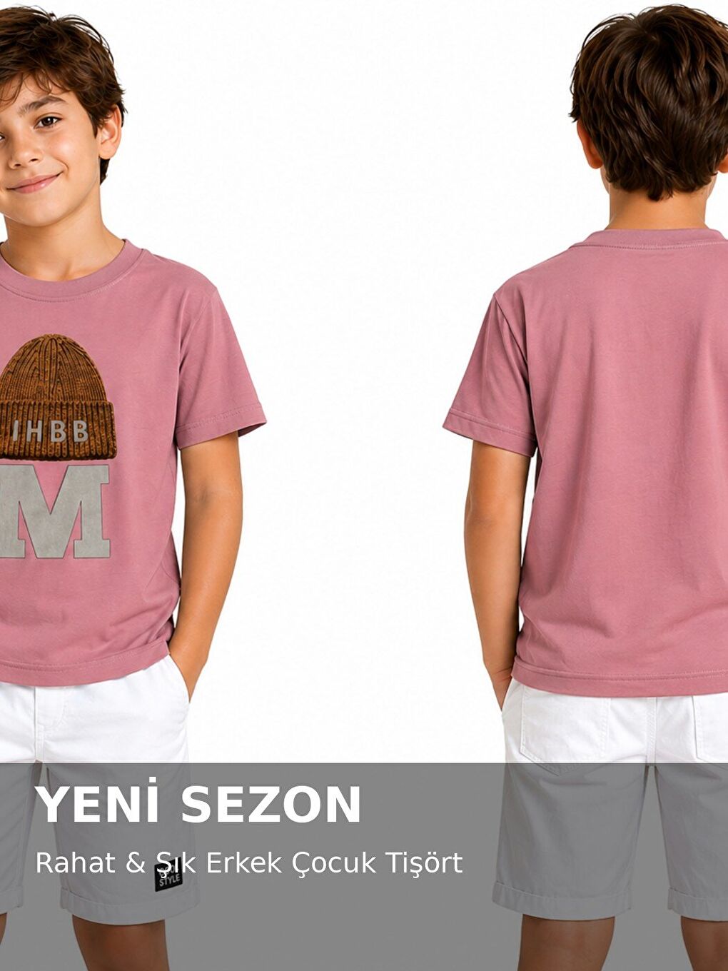 Fuşya Kids  Bisiklet Yaka Erkek Çocuk Baskılı Tişört-1