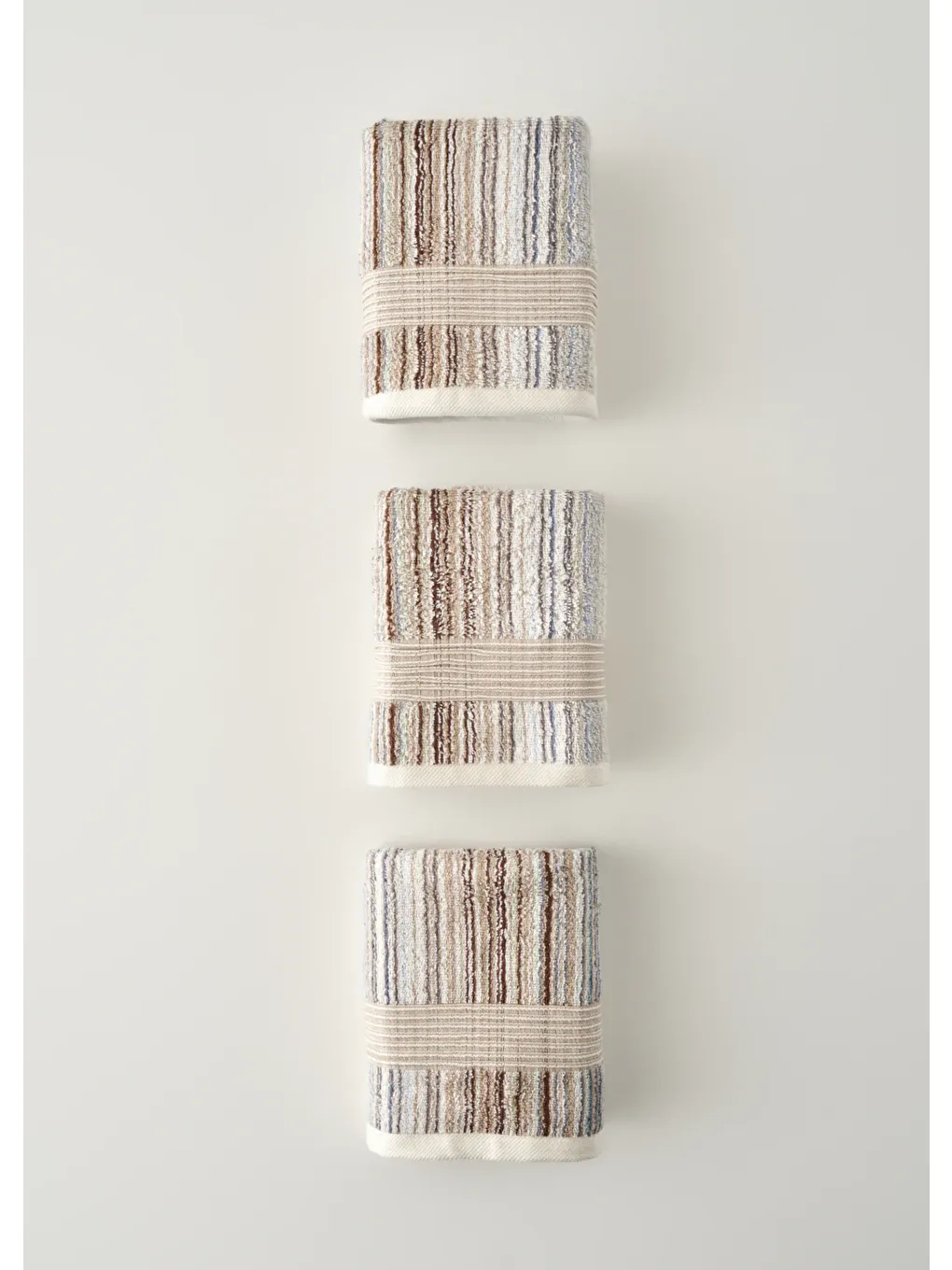 %100 Pamuk Stripe İpliği Boyalı 3'lü Yüz Havlusu Seti Mavi (50x90 cm)-4