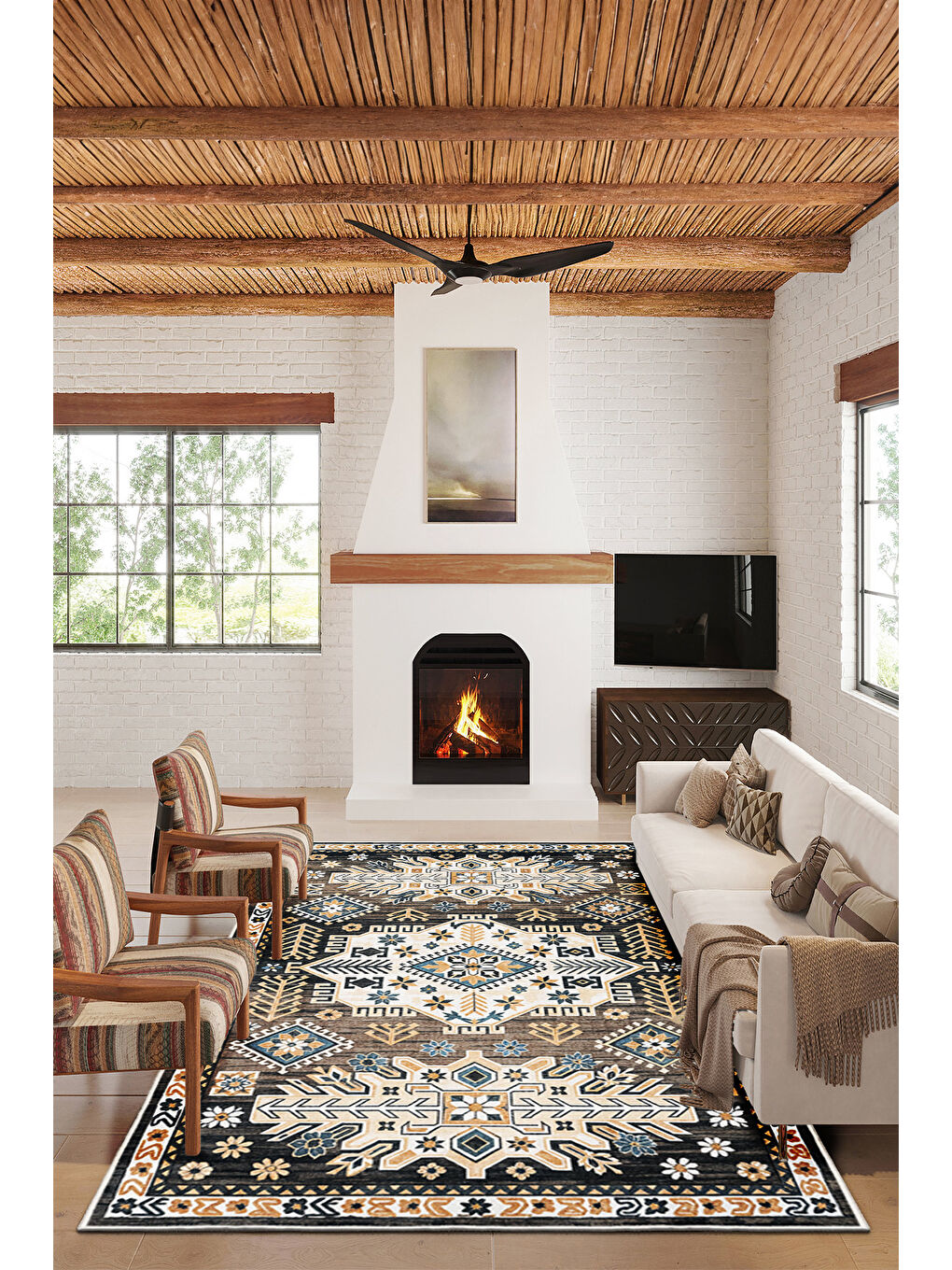 Kahverengi Dekoratif Özel Tasarım Yıkanabilir İnce Kaymaz Tabanlı Modern Halı KECE FR26-2