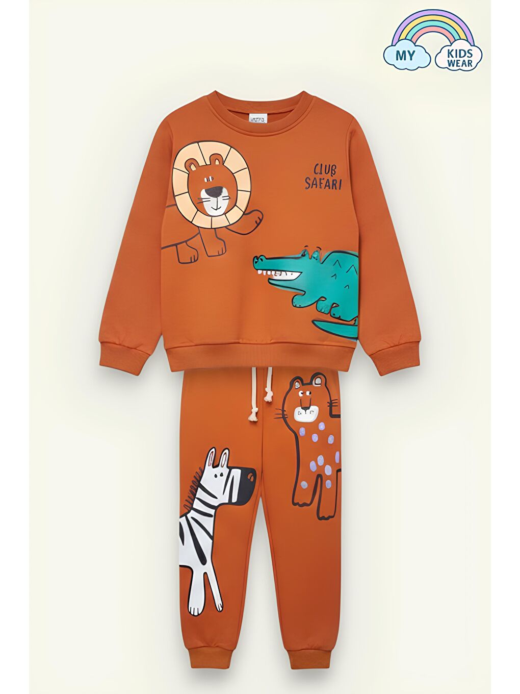 Kahverengi Erkek Çocuk Pamuklu 3 İplik Hayvan Figürlü Alt Üst Takım 2-8 Yaş 12210