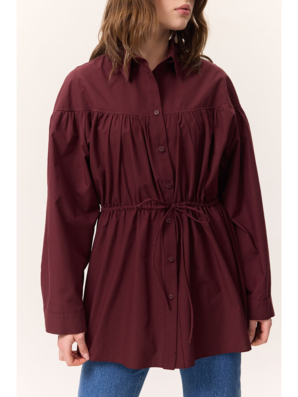 Büzgü Bağlama Detaylı Tunik Bordo-1