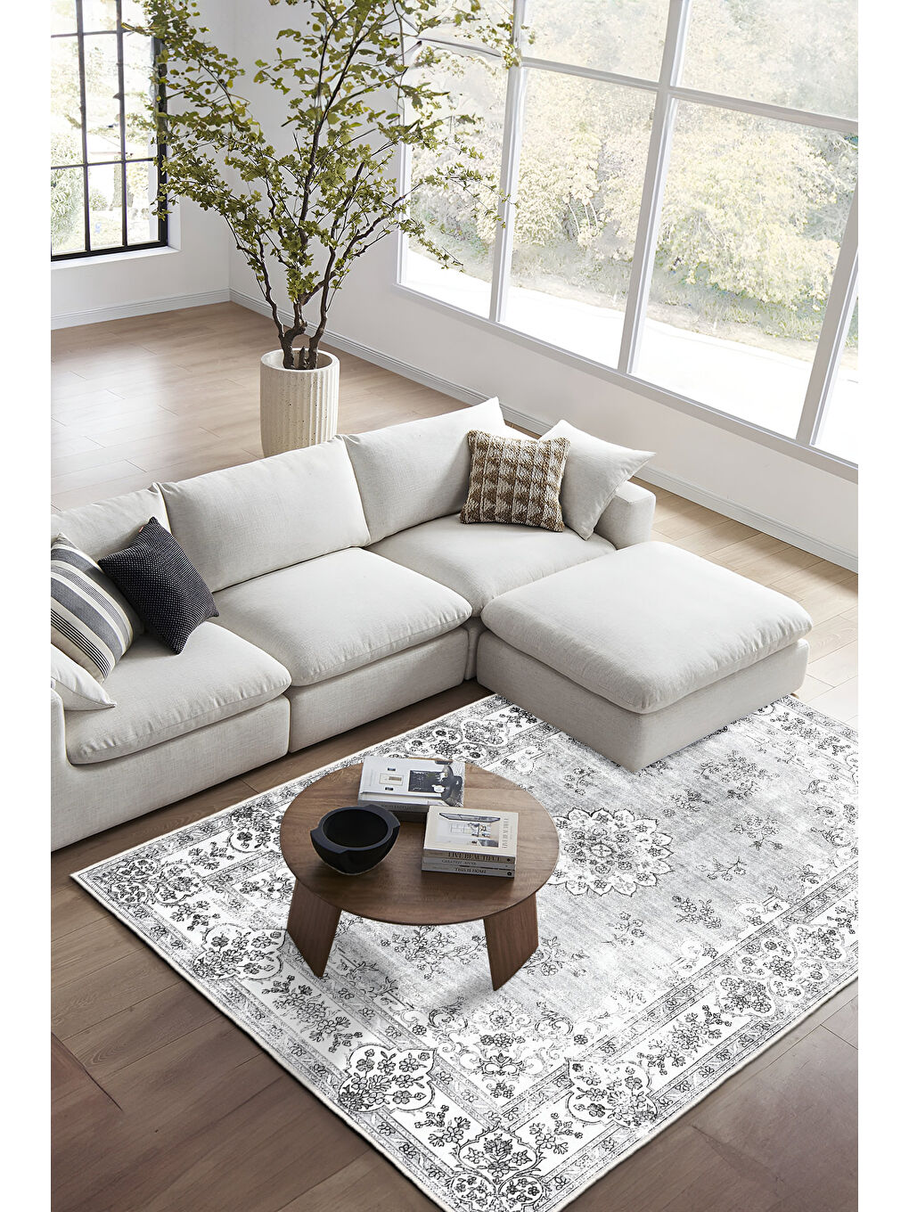 Gri Dekoratif Özel Tasarım Yıkanabilir İnce Kaymaz Tabanlı Modern Halı KECE FR25-1