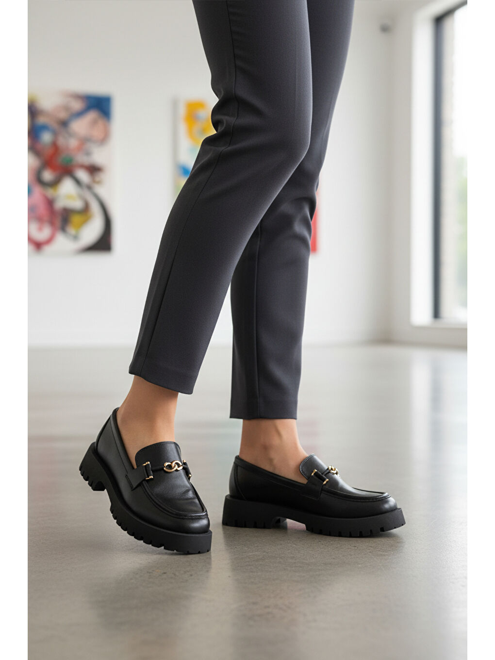 Siyah Cilt Kalın Taban Kadın Casual Ayakkabı 547825 Z-2