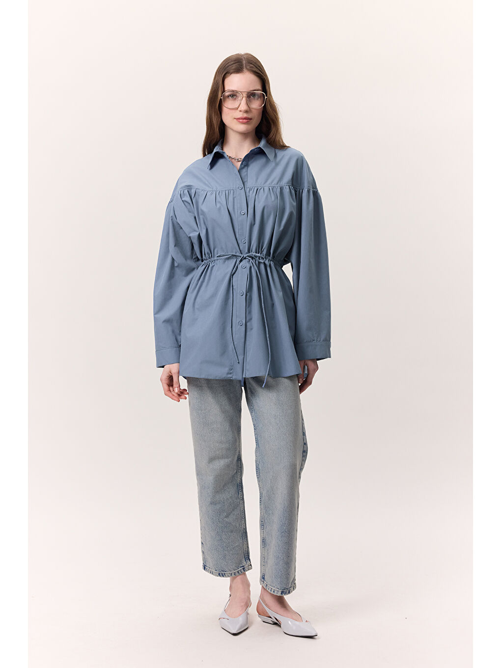 Büzgü Bağlama Detaylı Tunik İndigo-1