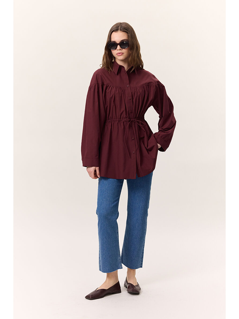 Büzgü Bağlama Detaylı Tunik Bordo-2