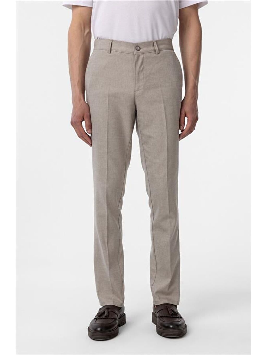 Bej Regular Armürlü Pantolon-1