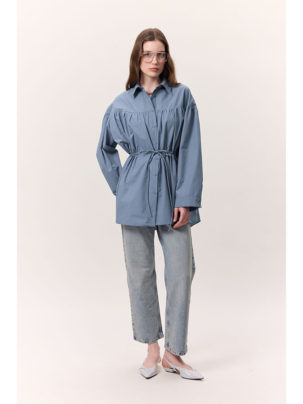 Büzgü Bağlama Detaylı Tunik İndigo-2