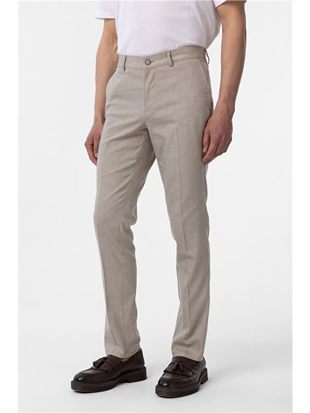 Bej Regular Armürlü Pantolon-2