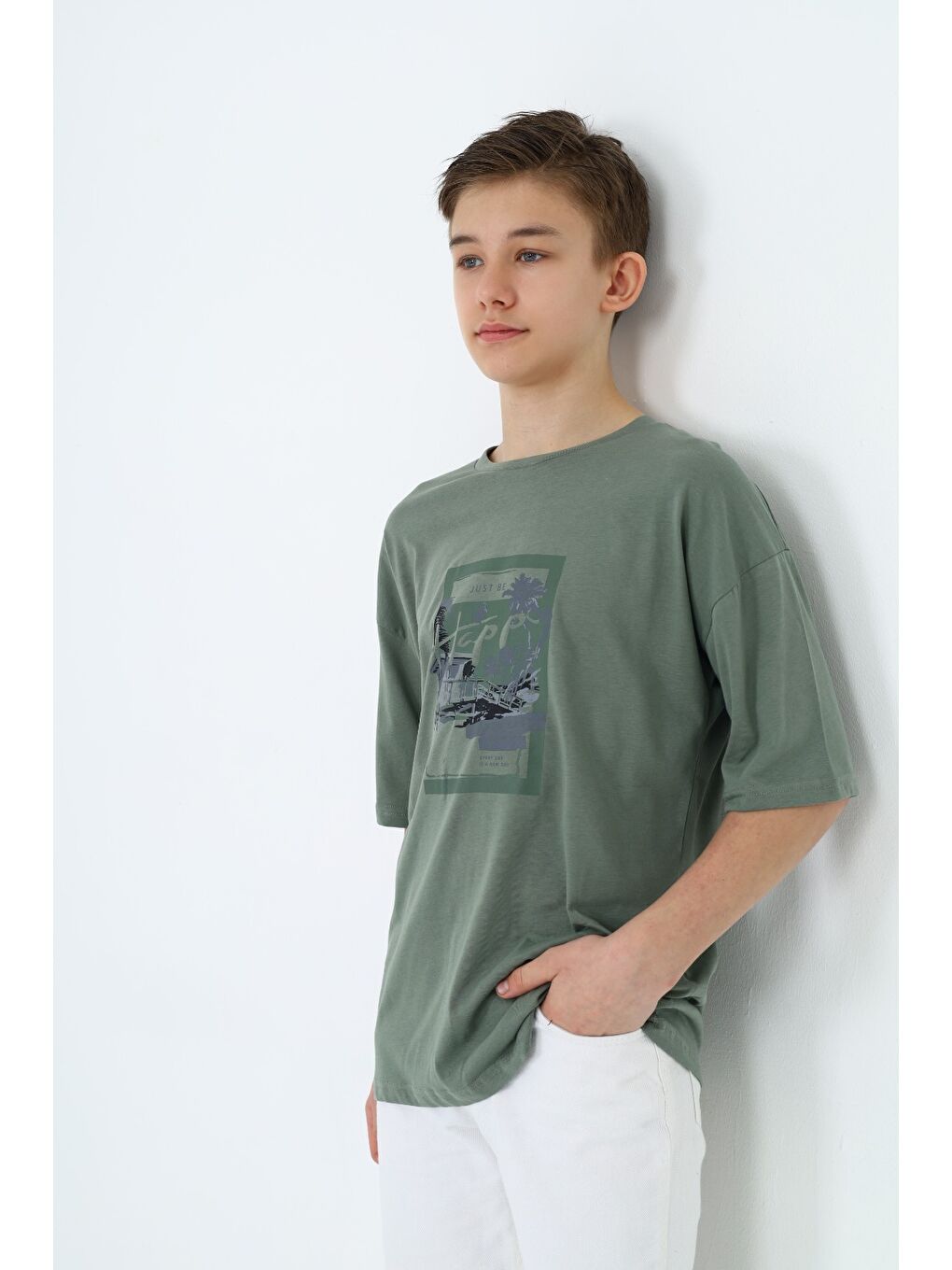 Yeşil Erkek Çocuk Baskılı Tişört-3