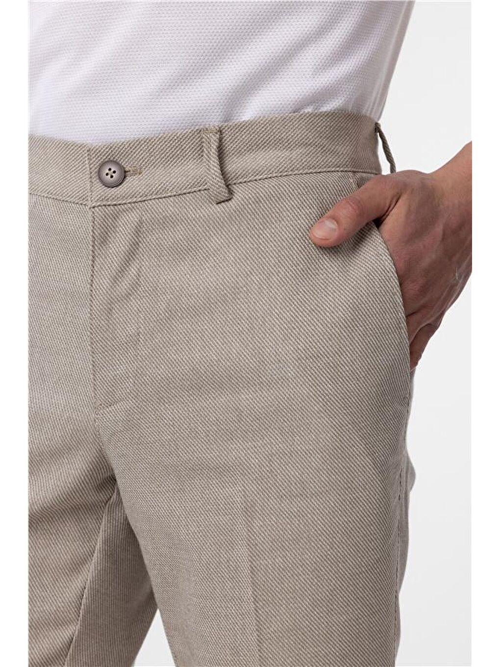 Bej Regular Armürlü Pantolon-3