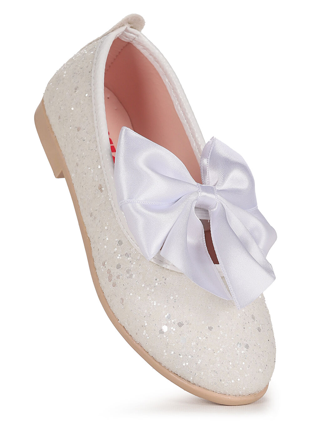 Beyaz Tari Cam Kırığı Fiyonk Lastikli Kız Çocuk Babet Ayakkabı