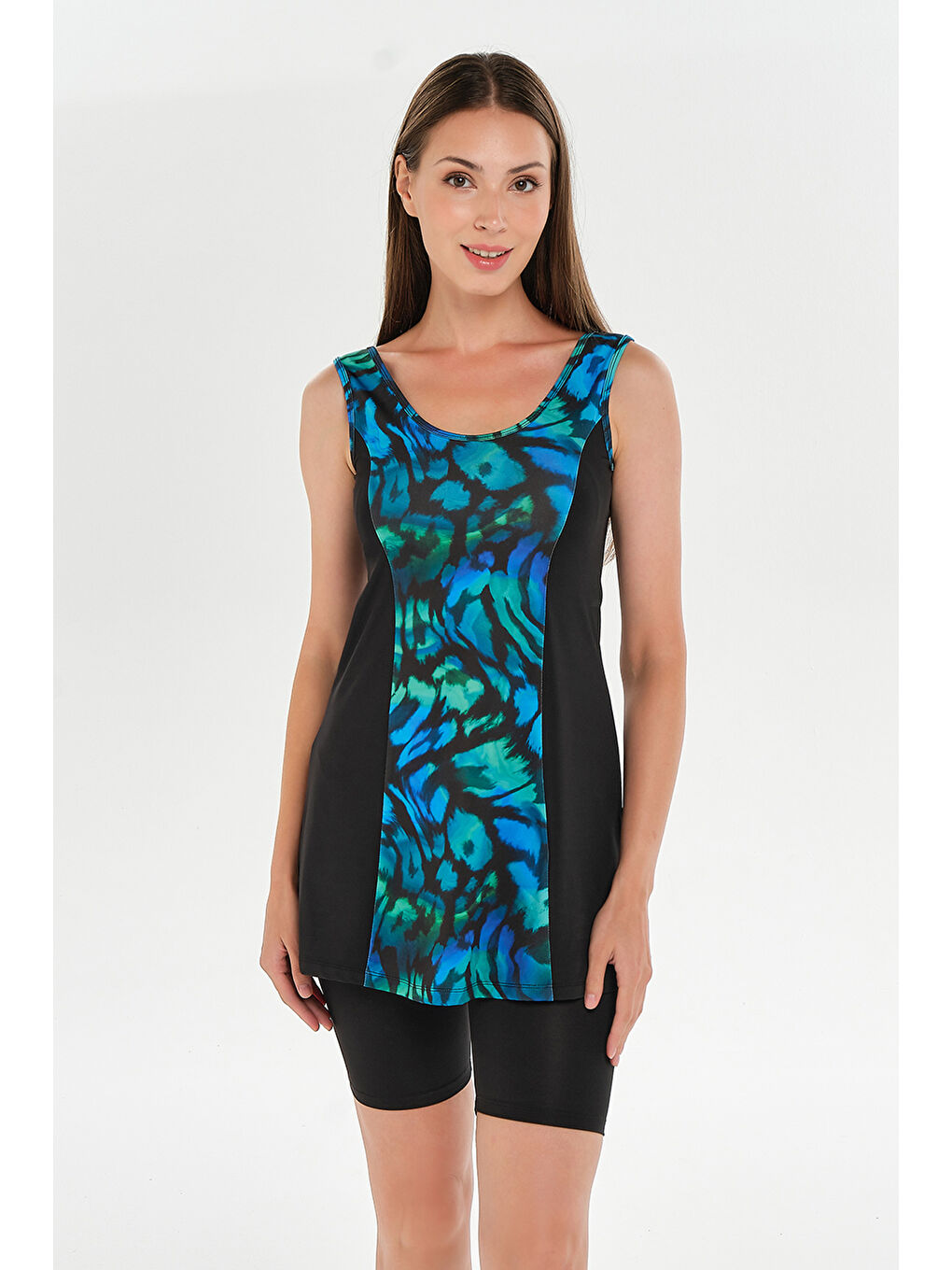 Sıfır Kol Şortlu Yarı Kapalı Mayo 2611 Siyah-1