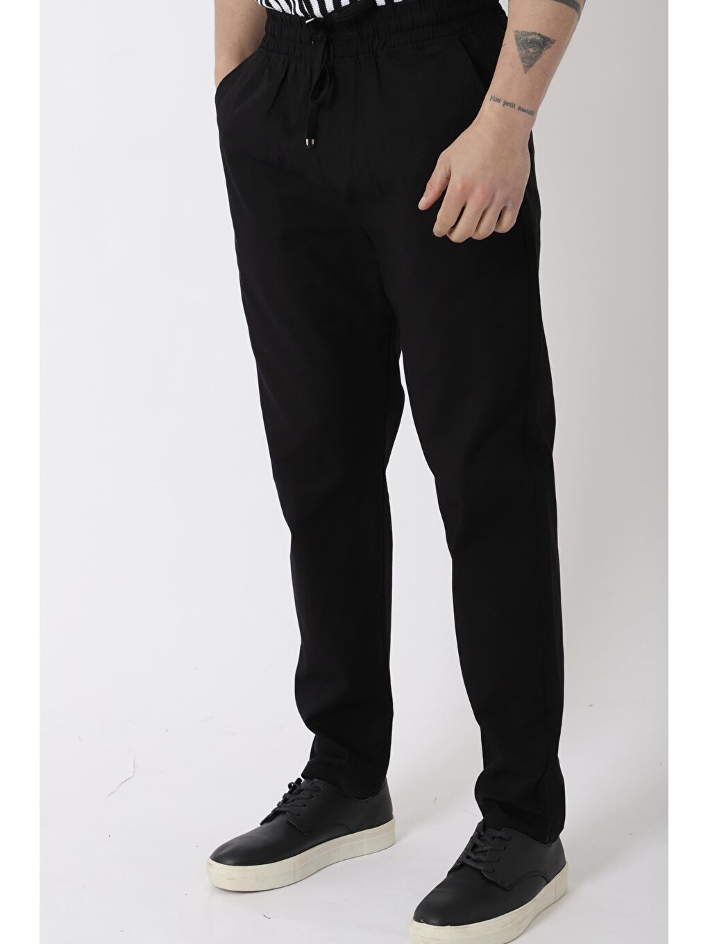Siyah Bel Lastikli Keten Erkek Pantolon PLDP-01K_0385