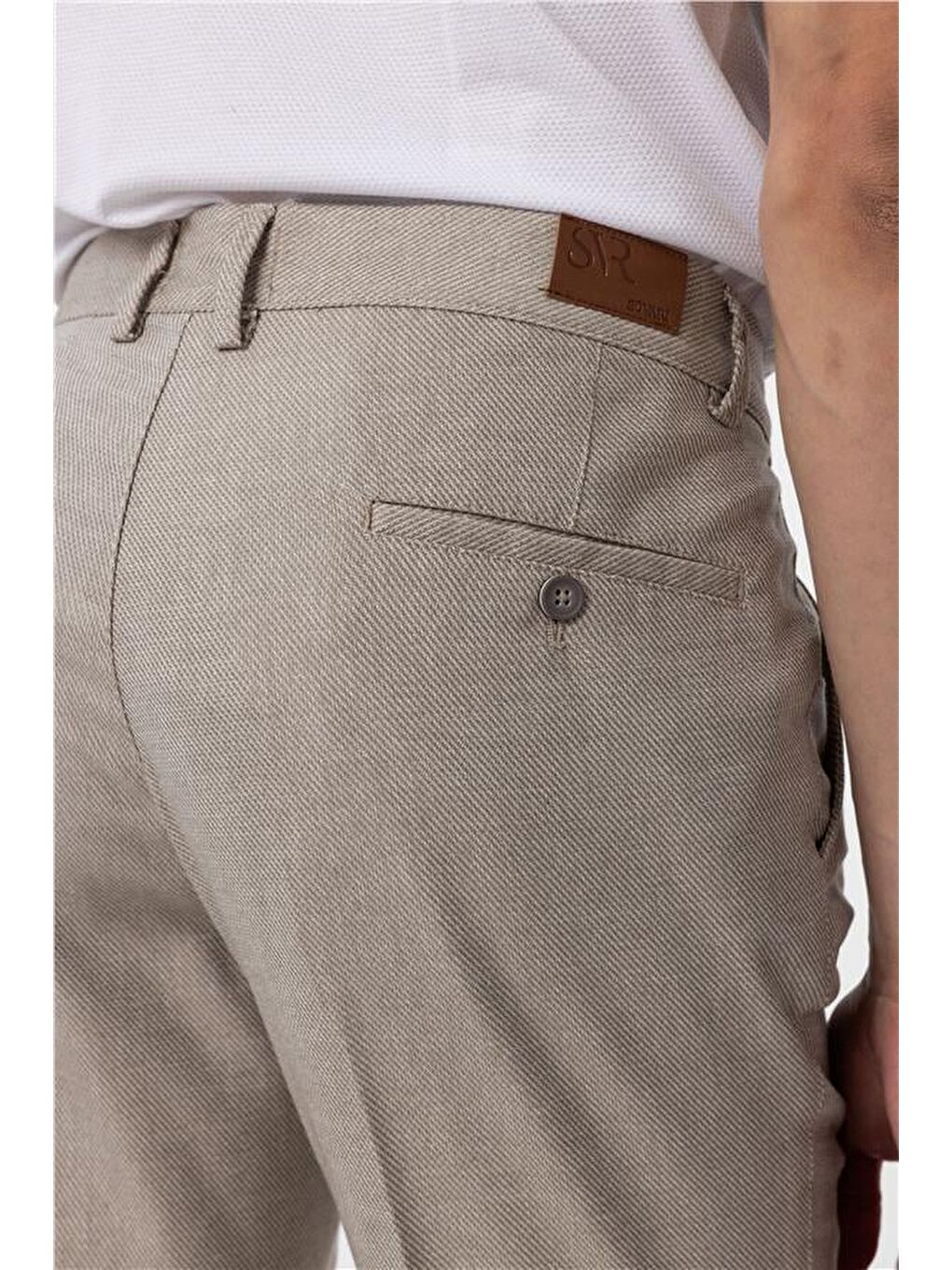 Bej Regular Armürlü Pantolon-4