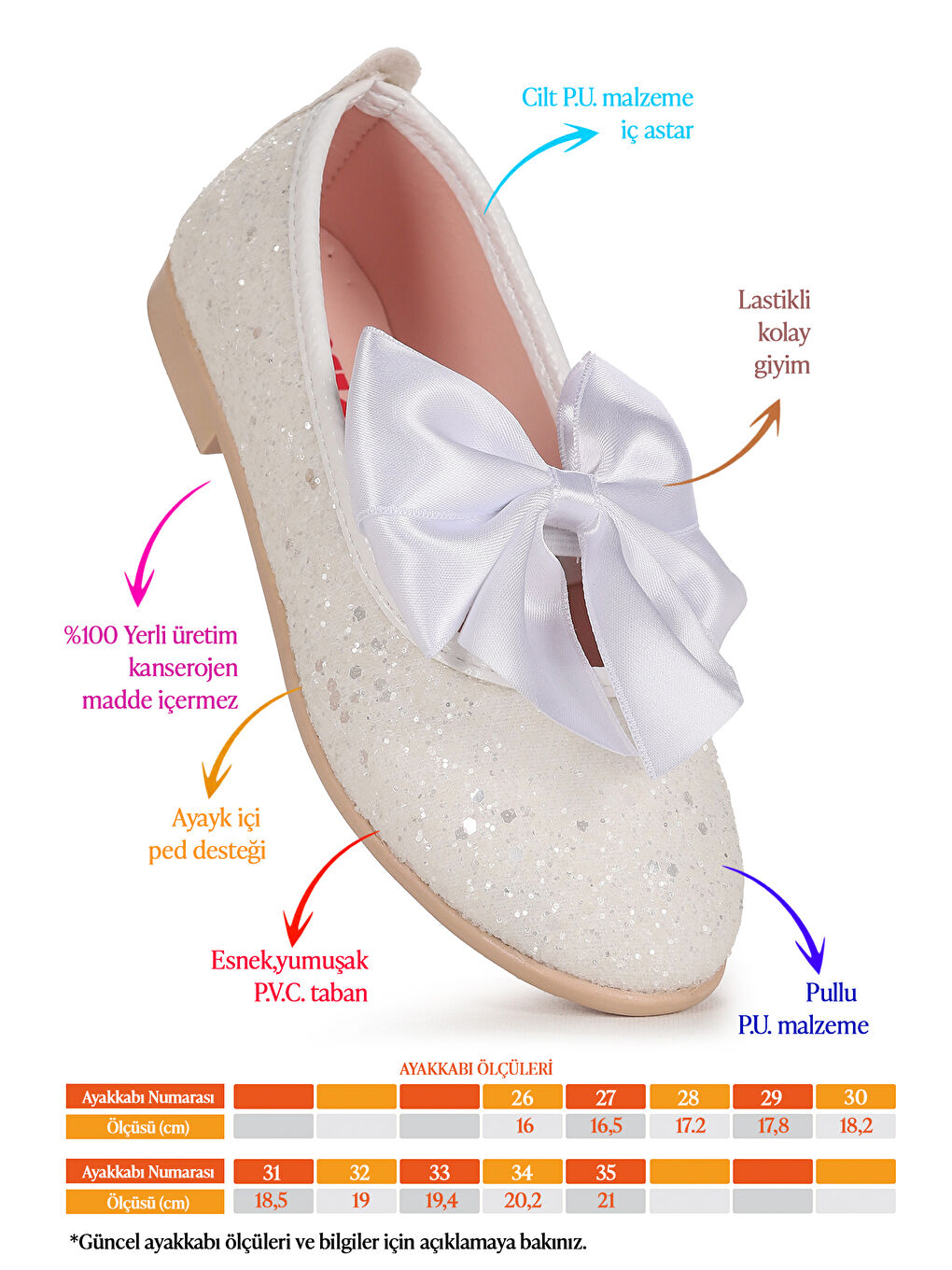 Beyaz Tari Cam Kırığı Fiyonk Lastikli Kız Çocuk Babet Ayakkabı-1