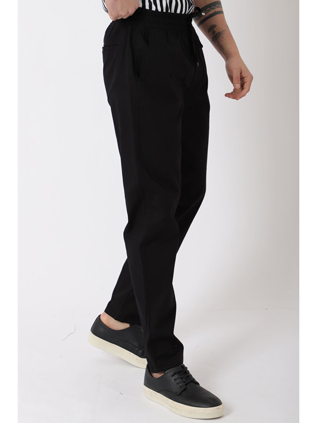 Siyah Bel Lastikli Keten Erkek Pantolon PLDP-01K_0385-2