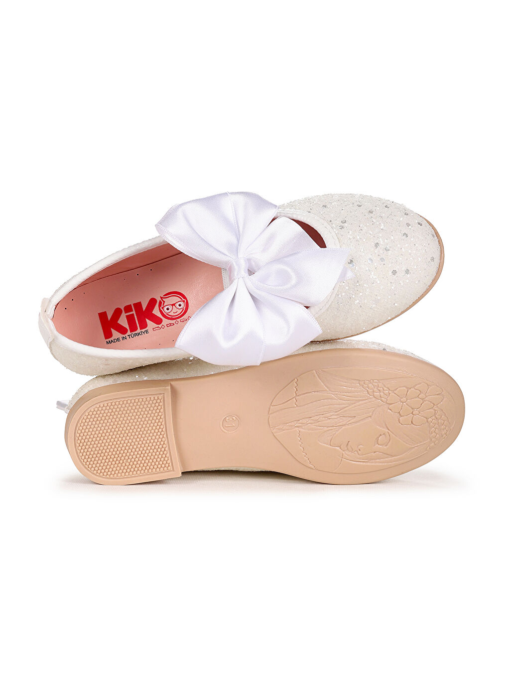 Beyaz Tari Cam Kırığı Fiyonk Lastikli Kız Çocuk Babet Ayakkabı-4